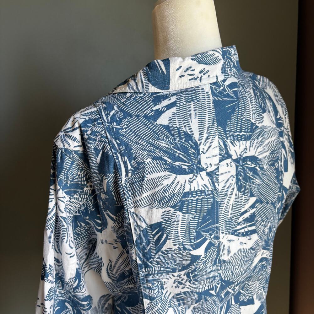 COLDWATER CREEK Women's XL Petit Blue White Floral Notch Lapel Cotton Blazer - Picture 5 of 11